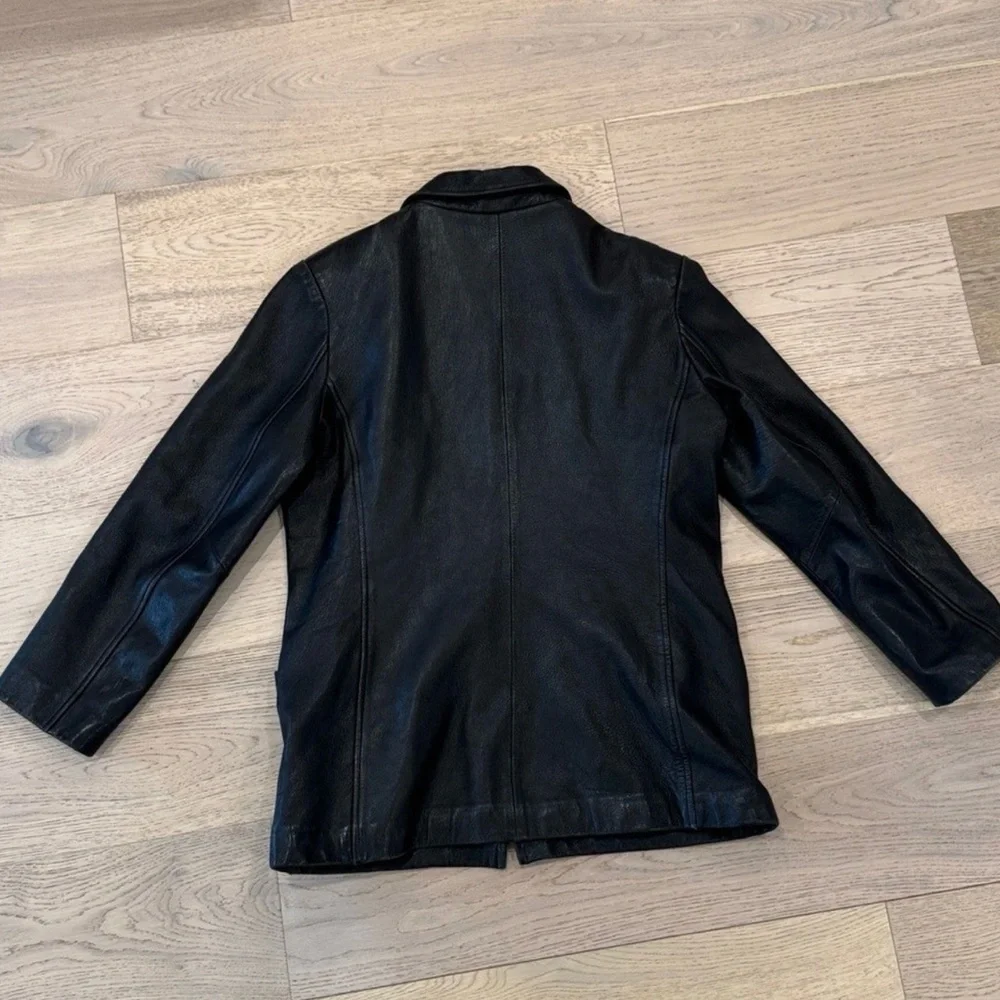 Golden‎ Bear Men's Large Leather Jacket Black Wool Lined USA Made Front Zip Coat